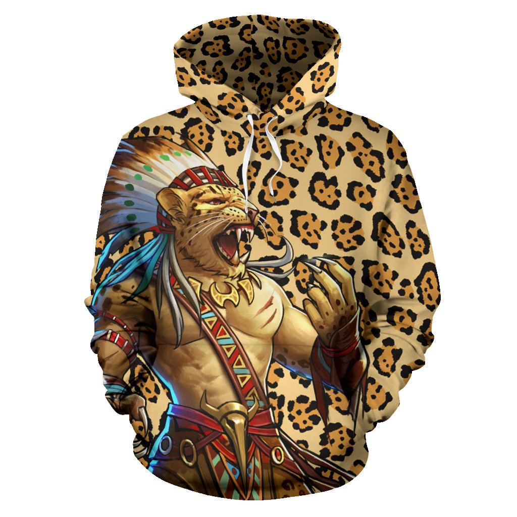 Aztec Jaguar Warrior Hoodie Unisex Black - Polynesian Pride