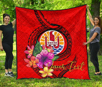 Tahiti Polynesian Custom Personalised Premium Quilt - Floral With Seal Red - Polynesian Pride