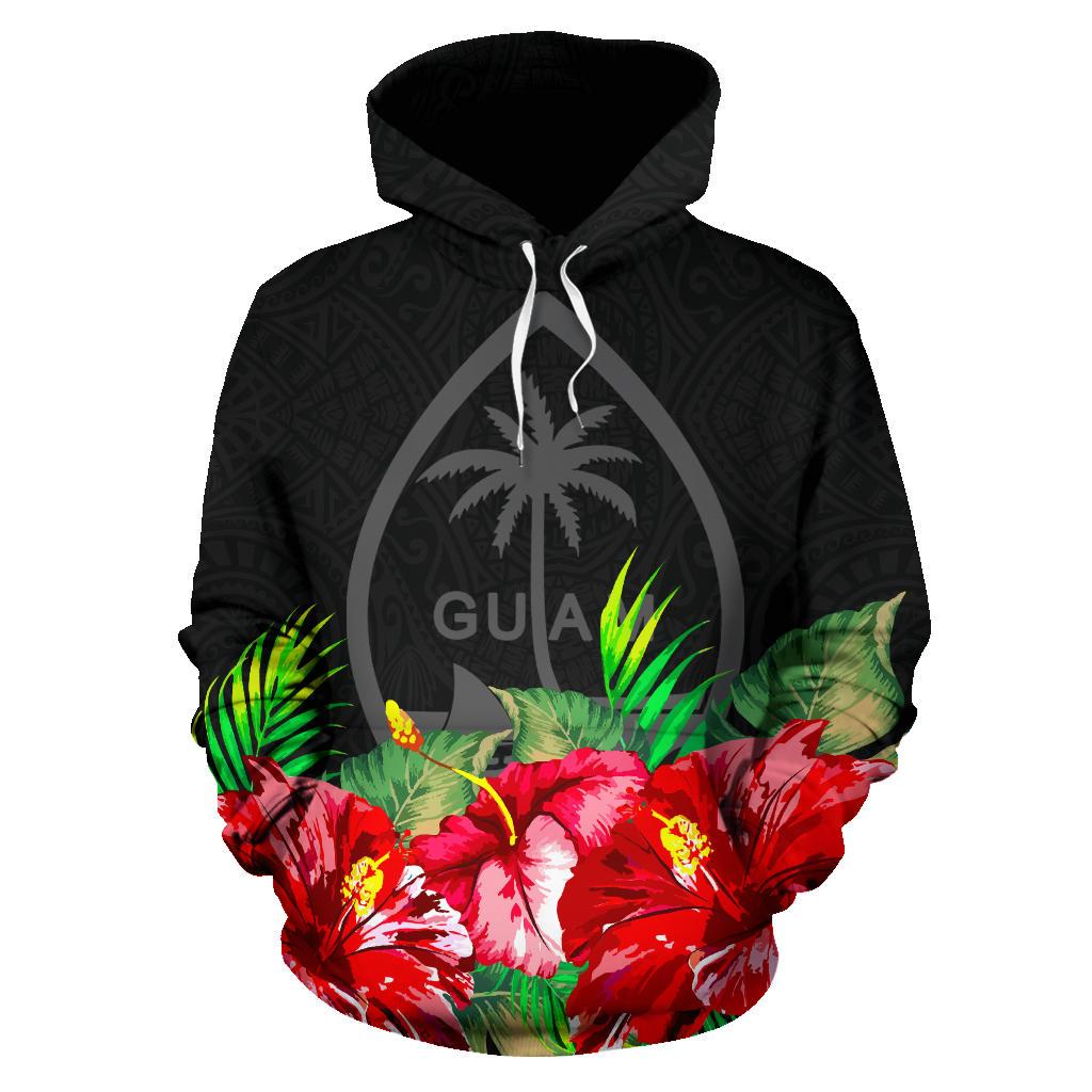 Guam Polynesian Hoodie Black Hibiscus - Polynesian Pride