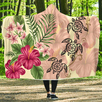 Hawaii Turtle Hibiscus Plumeria Beige Style - Hooded Blanket AH Hooded Blanket - Polynesian Pride