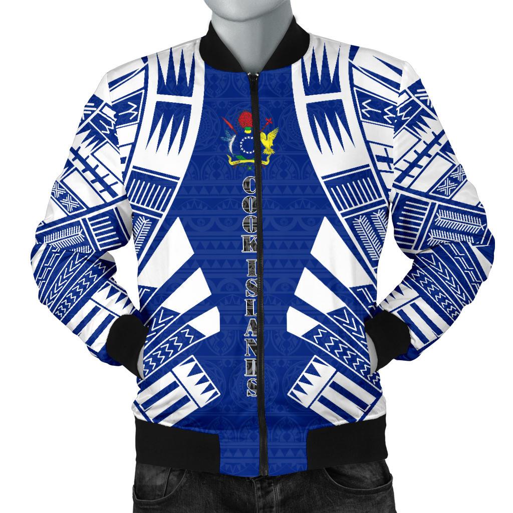 Cook Islands Men Bomber Jackets - Polynesian Tattoo Flag White - Polynesian Pride