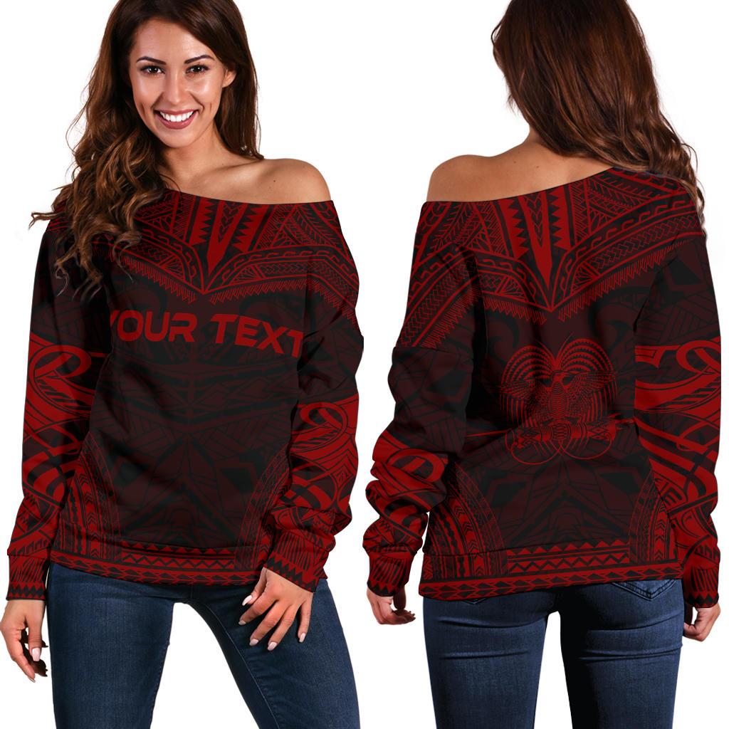 Papua New Guinea Polynesian Chief Custom Personalised Women's Off Shoulder Sweater - Red Version Red - Polynesian Pride