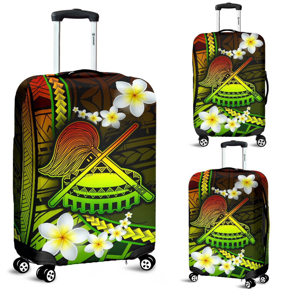 American Samoa Luggage Covers - Seal Of American Samoa With Plumeria Flowers Black - Polynesian Pride