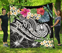 Tahiti Polynesian Premium Quilt - Summer Plumeria (Black) - Polynesian Pride