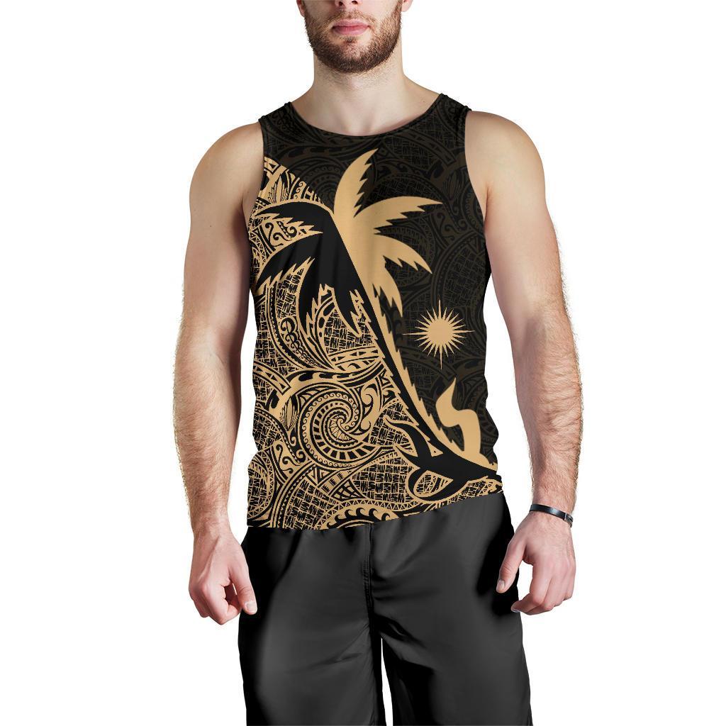 Marshall Islands Coconut Tree Men's Tank Top Gold K4 Gold - Polynesian Pride