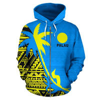 Palau Zip up Hoodie Palau Flag Coconut Tree - Polynesian Pride