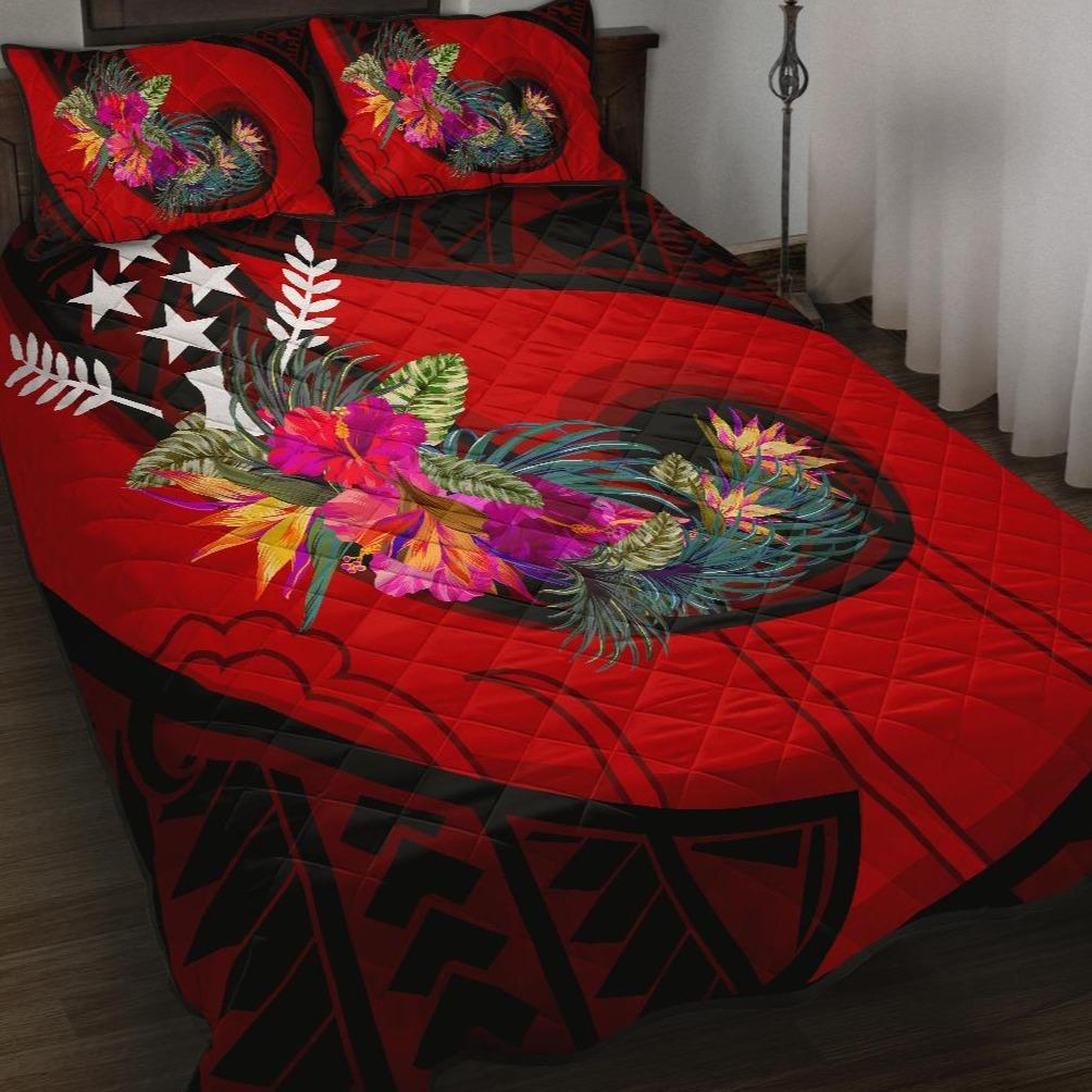 Kosrae Quilt Bed Set - Polynesian Hook And Hibiscus (Red) Red - Polynesian Pride