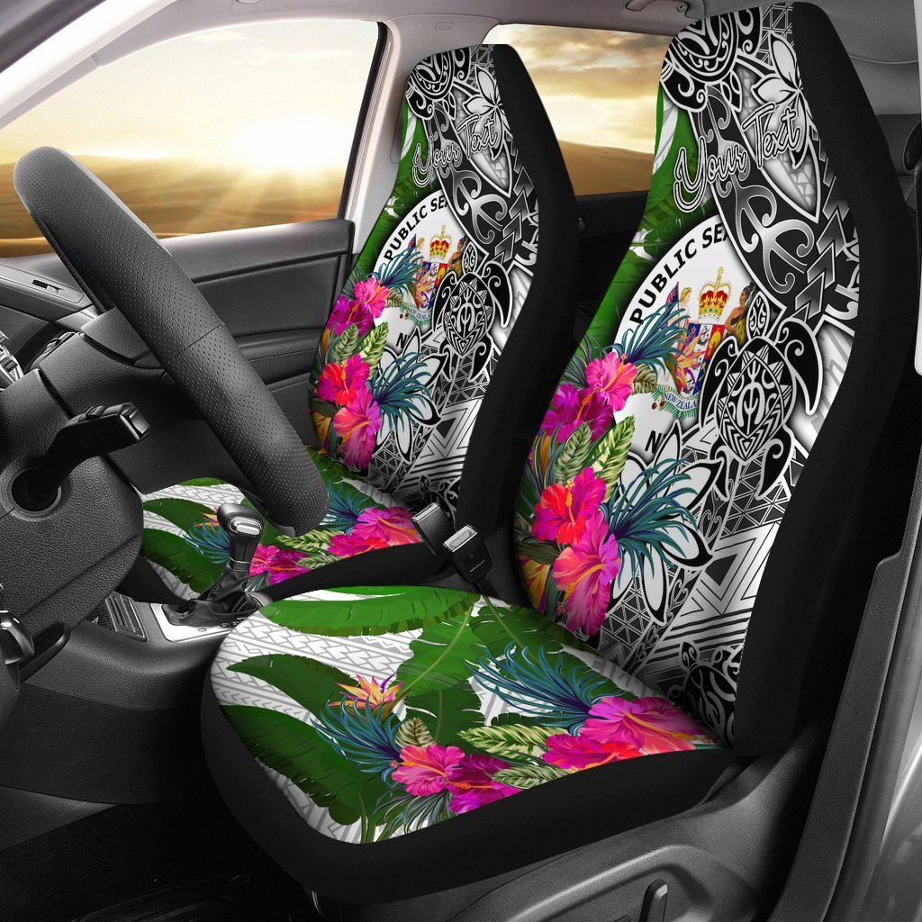 Niue Custom Personalised Car Seat Covers White - Turtle Plumeria Banana Leaf Universal Fit White - Polynesian Pride