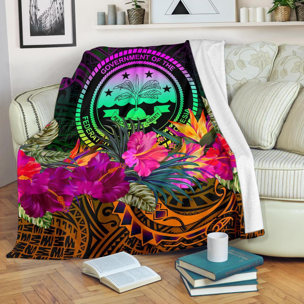 Federated States of Micronesia Premium Blanket - Summer Hibiscus White - Polynesian Pride
