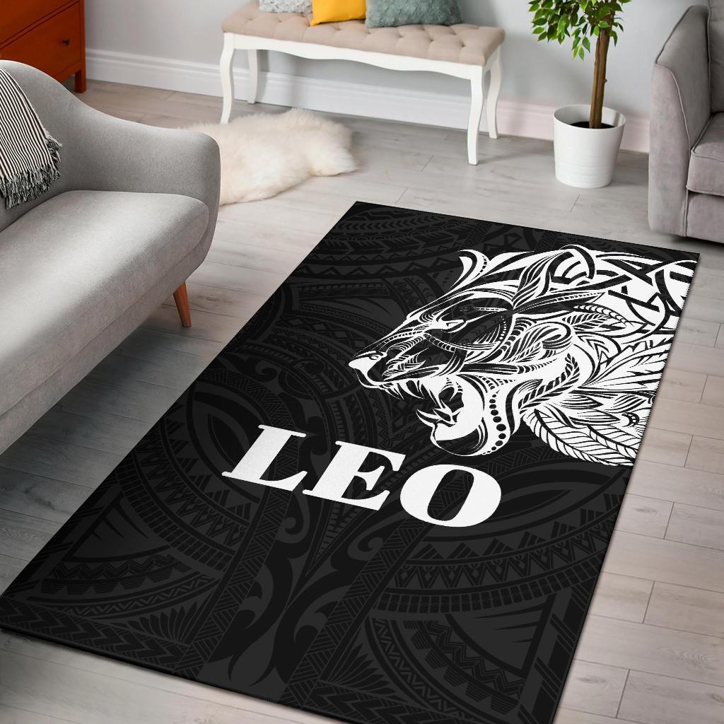 Sun In Leo Zodiac Area Rug Polynesian Tattoo Simple - White Black - Polynesian Pride