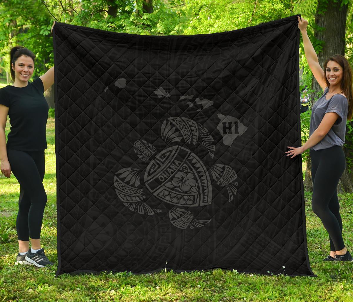 Hawaii Turtle Hibicus Map Premium Quilt - Grey Grey - Polynesian Pride