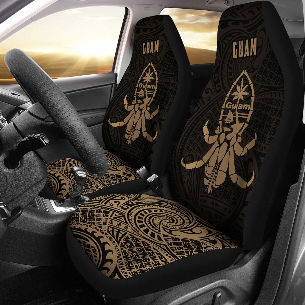 Guam Polynesian Car Seat Covers Coat Of Arms In Crab Universal Fit Black - Polynesian Pride