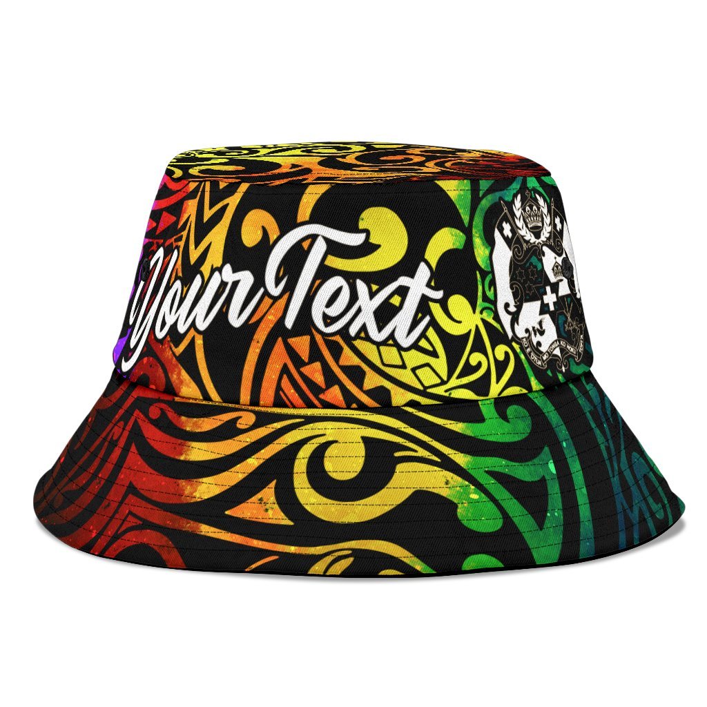 tonga-custom-personalised-bucket-hat-rainbow-polynesian-pattern