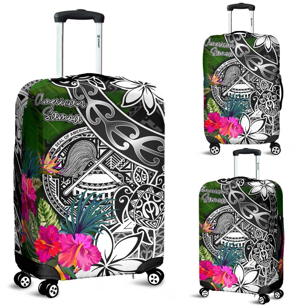 American Samoa Luggage Covers - Turtle Plumeria Banana Leaf Black - Polynesian Pride