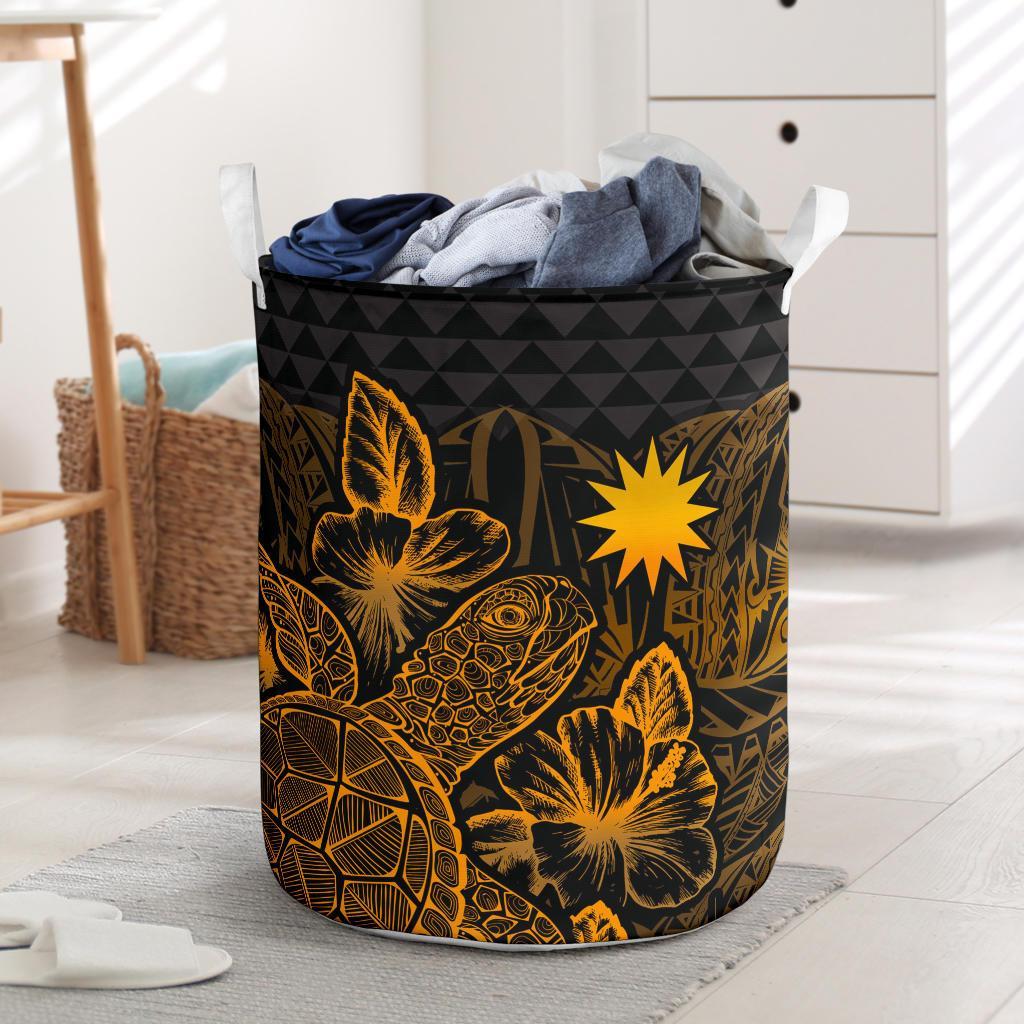 Nauru Laundry Basket - Polynesian Turtle Hibiscus Gold Laundry Basket One Size Gold - Polynesian Pride