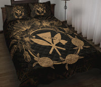 Hawaii Kanaka Turtle Hibiscus Polynesian Quilt Bed Set - Anthea Style Gold - Polynesian Pride