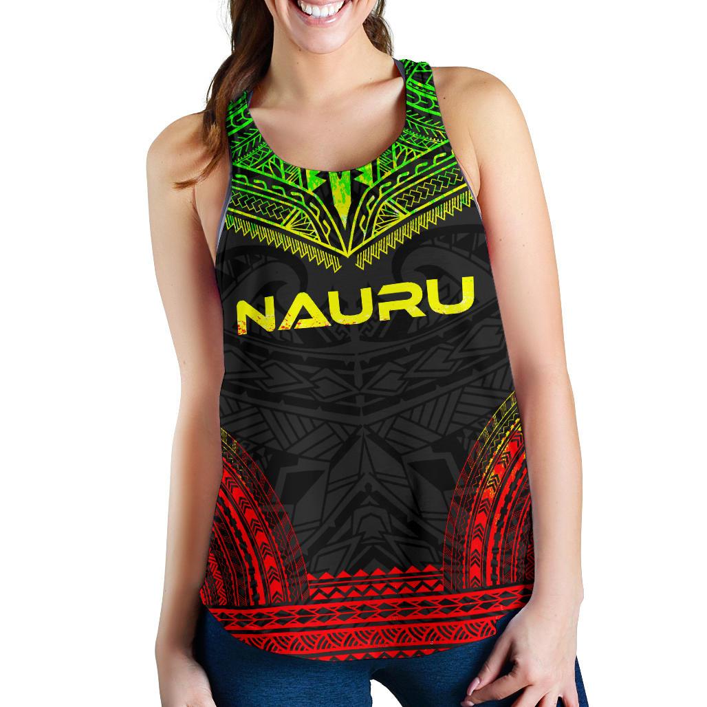 Nauru Women's Racerback Tank - Polynesian Chief Reggae Version Art - Polynesian Pride