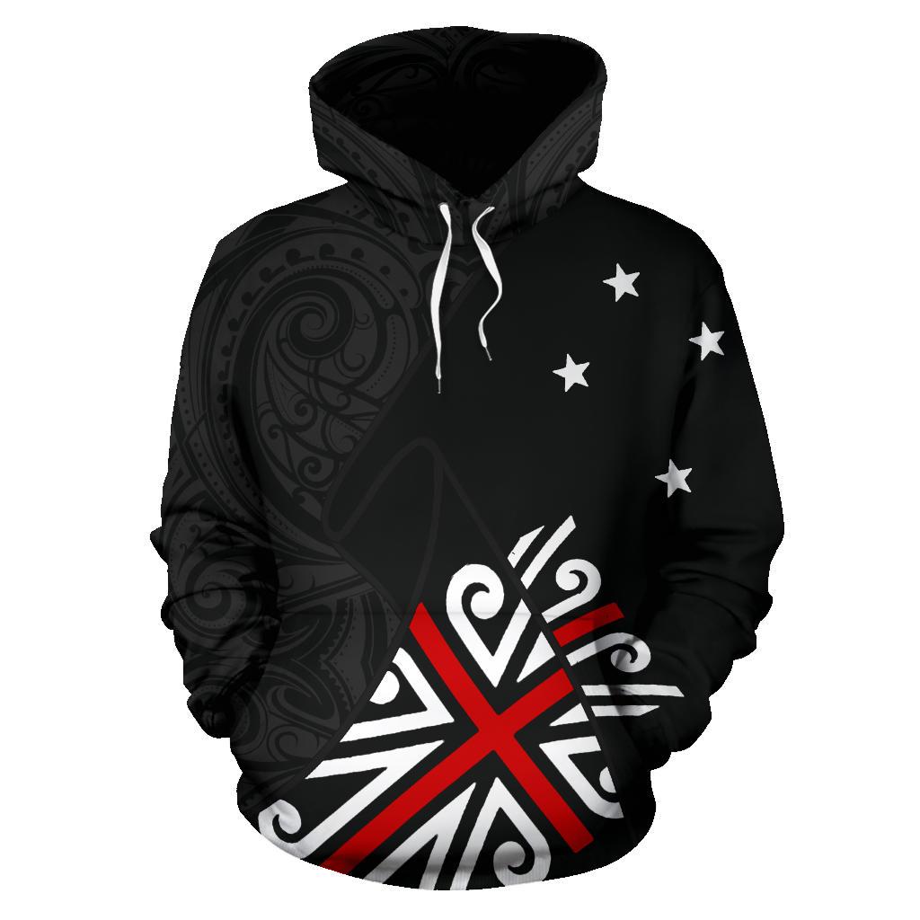 New Zealand Maori Hoodie, Black Jack Flag Pullover Hoodie Unisex Black - Polynesian Pride