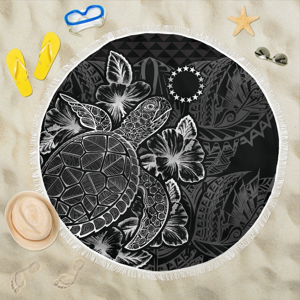 Cook Islands Polynesia Beach Blanket Turtle Hibiscus Black One Style One Size Black - Polynesian Pride