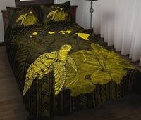 Hawaii Polynesian Hibiscus Turtle Map Quilt Bed Set - AH - Yellow - Polynesian Pride