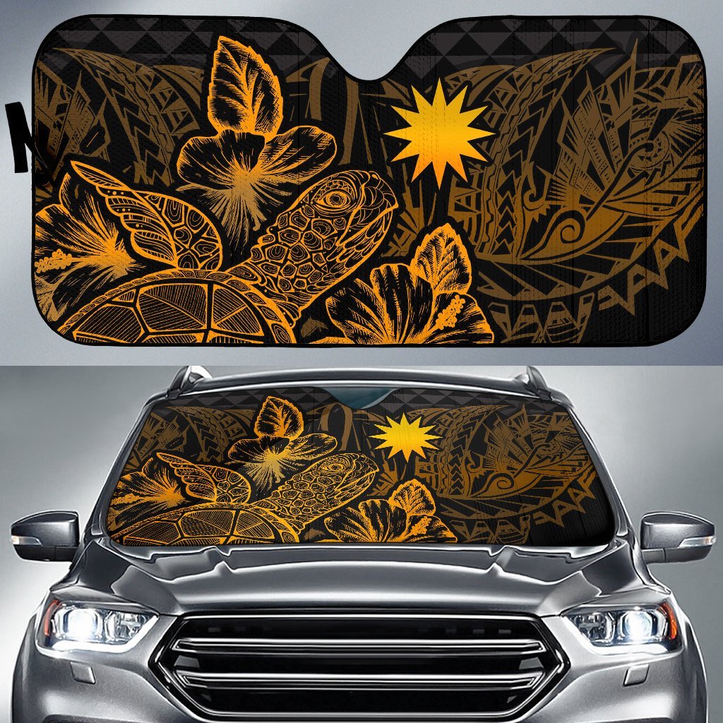 Nauru Auto Sun Shades Turtle Hibiscus Gold Auto Sun Shade Universal Fit Gold - Polynesian Pride