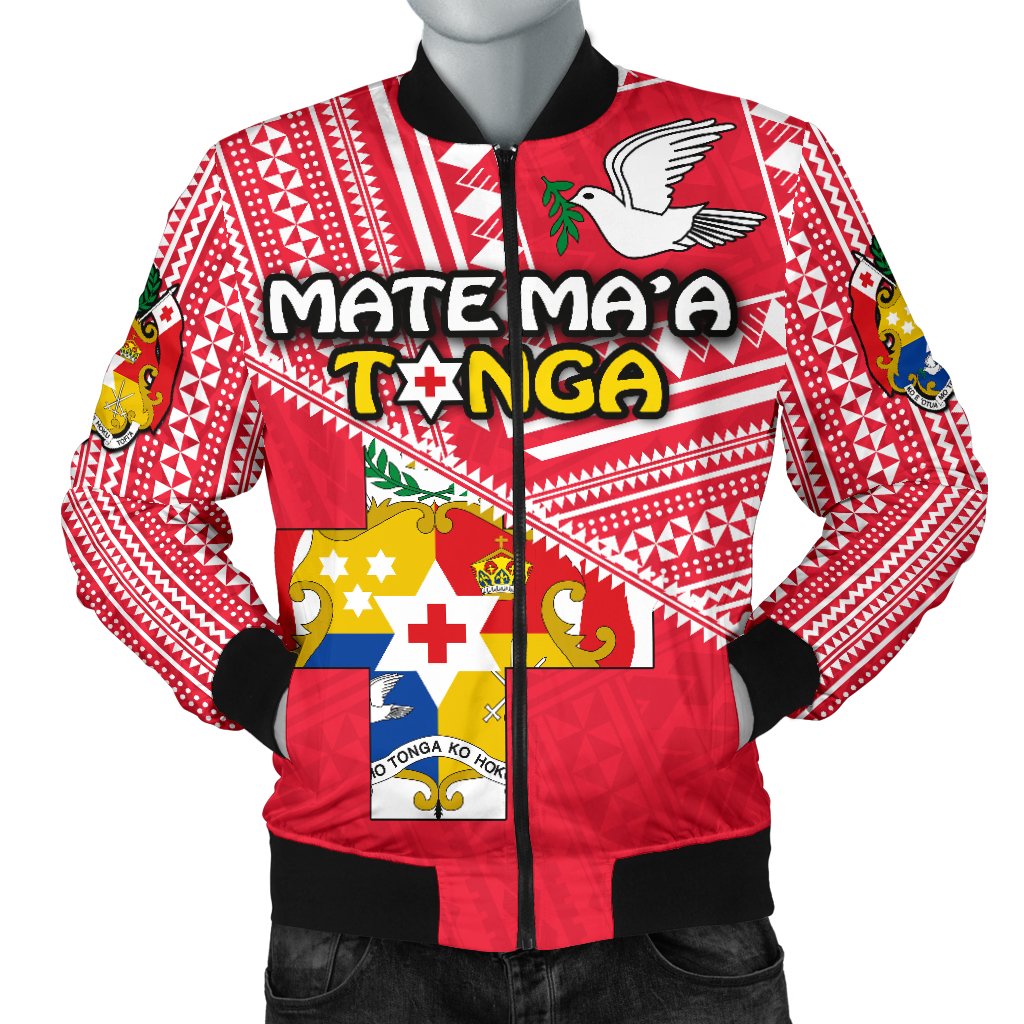Mate Ma'a Tonga Men Bomber Jacket Coat Of Arms Red - Polynesian Pride