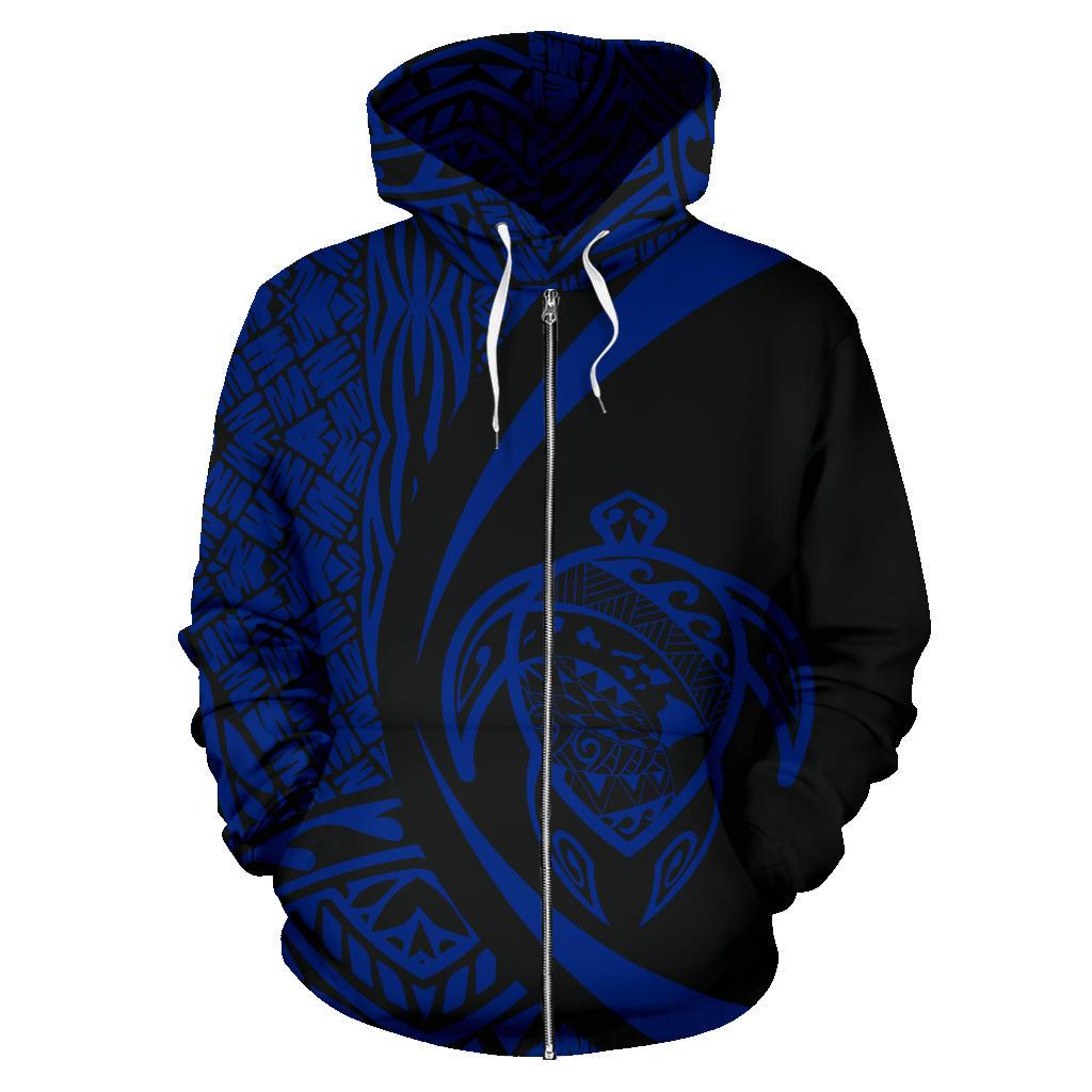 Polynesian Turtle Map of Hawaii Zip Hoodie Blue Circle Style - Polynesian Pride