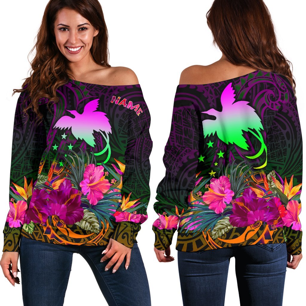 Papua New Guinea Personalised Women's Off Shoulder Sweater - Summer Hibiscus Art - Polynesian Pride