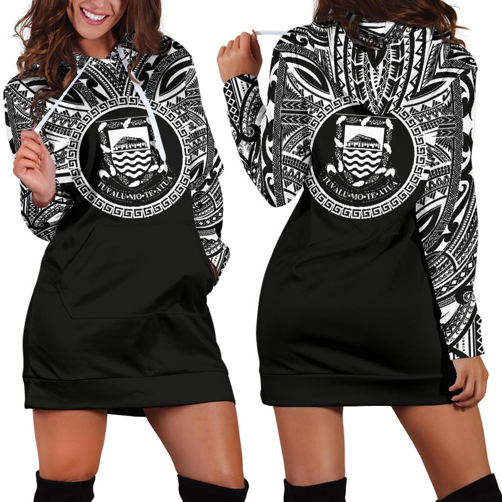 Tuvalu Women Hoodie Dress - Tuvalu Coat Of Arms Polynesian Black Color Black - Polynesian Pride