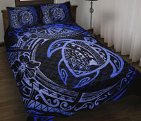Hawaiian Map Turtle Polynesian Quilt Bedding Set Circle Blue - Polynesian Pride