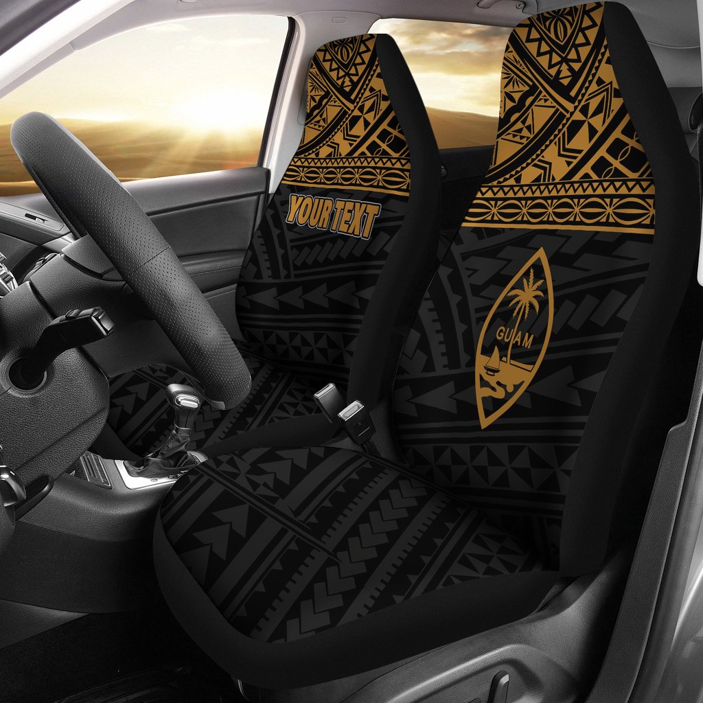 Guam Custom Personalised Car Seat Covers - Guam Coat of Arms Polynesian Gold Horizontal Universal Fit Black - Gold - Polynesian Pride