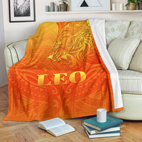 Sun In Leo Zodiac Premium Blanket Polynesian Tattoo Simple - Orange White - Polynesian Pride