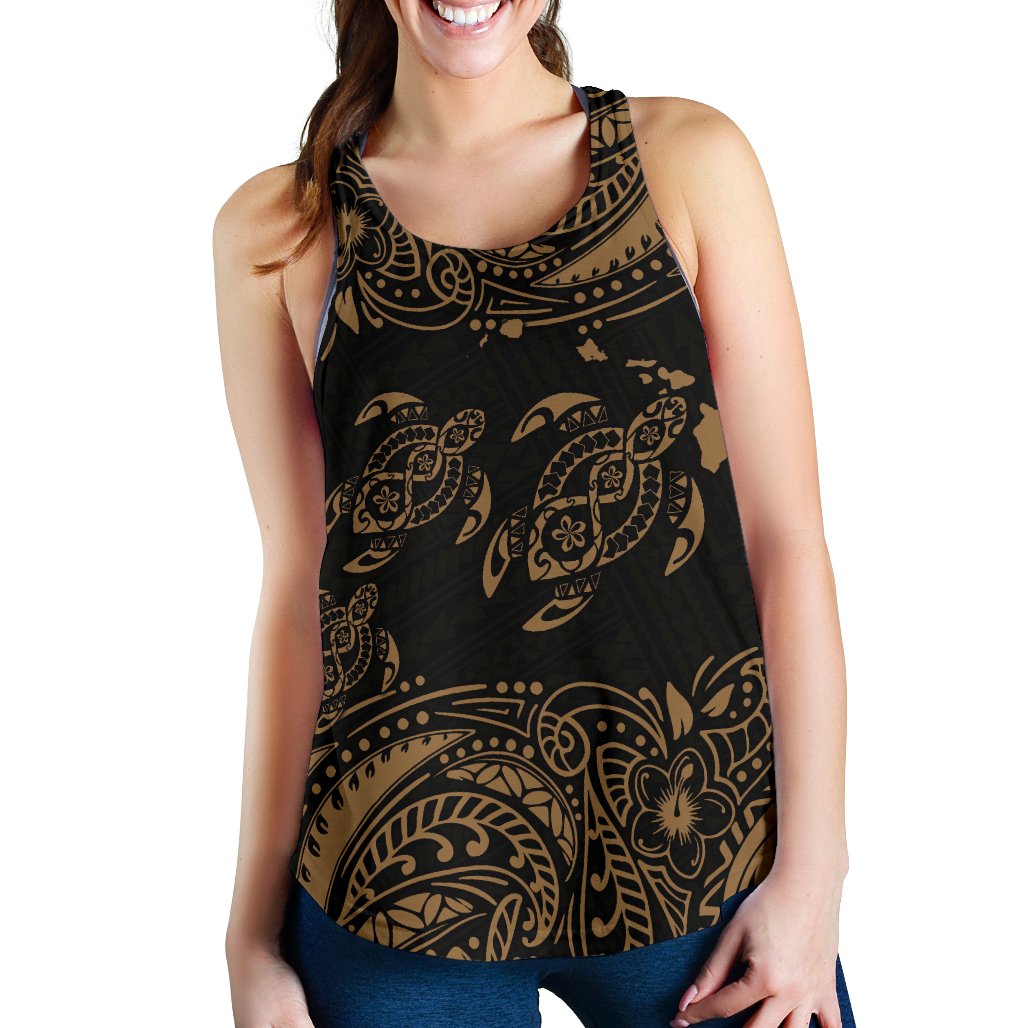 Hawaii Polynesian Women's Racerback Tank - Gold Sea Turtle - Polynesian Pride