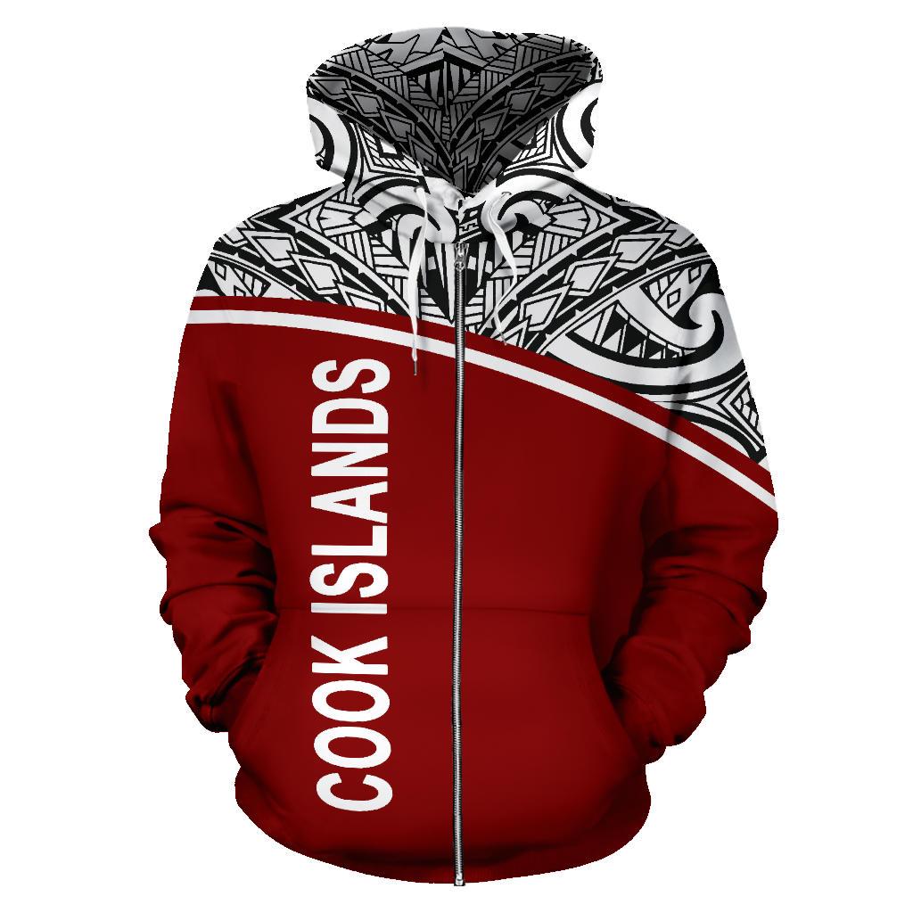 Cook Islands Polynesian Zip up Hoodie Curve Red - Polynesian Pride