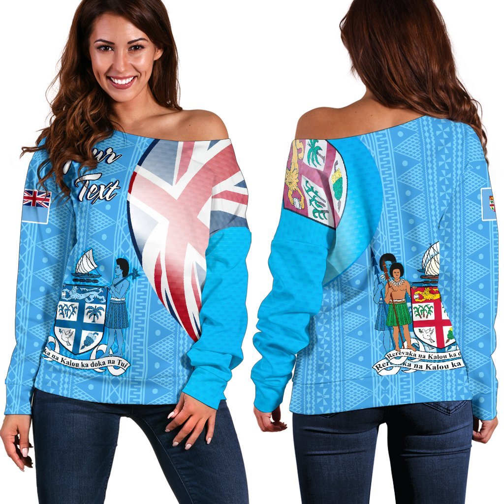 Fiji Custom Personalised Women's Off Shoulder Sweater - Fiji Flag Blue - Polynesian Pride