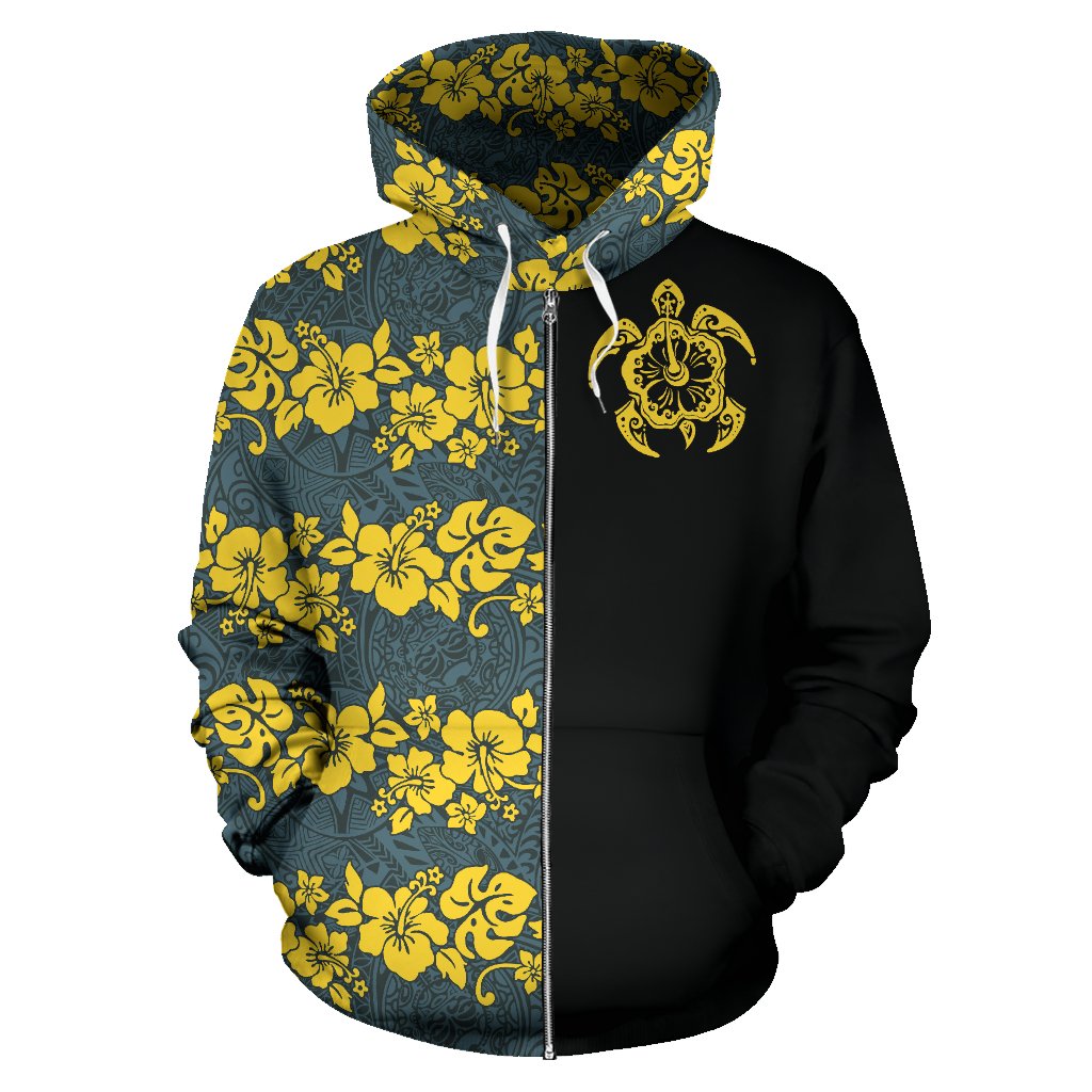 Hawaii Hoodie Zip up Turtle Hibiscus The Half - Polynesian Pride