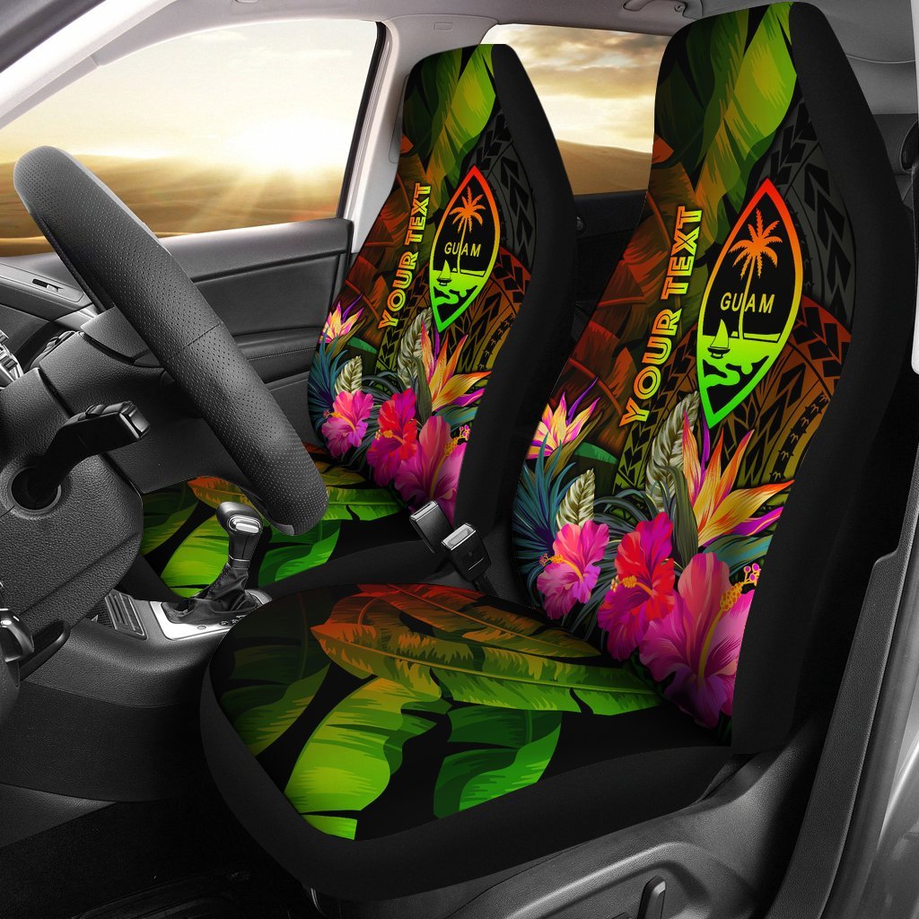 Guam Polynesian Personalised Car Seat Covers - Hibiscus and Banana Leaves Universal Fit Reggae - Polynesian Pride
