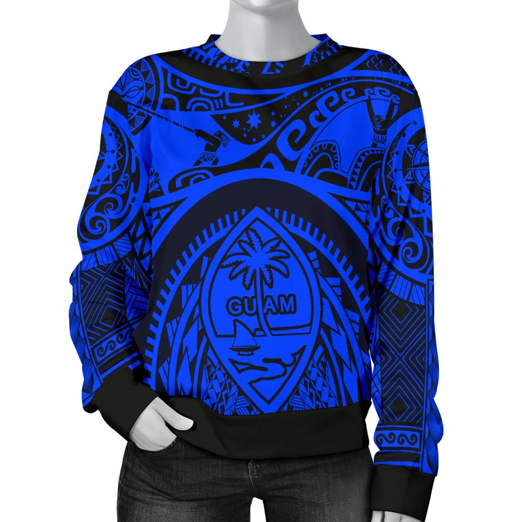 Polynesian Women's sweaters - Guam Flag, Seal with Maui Moana Tattoo Unisex Blue - Polynesian Pride