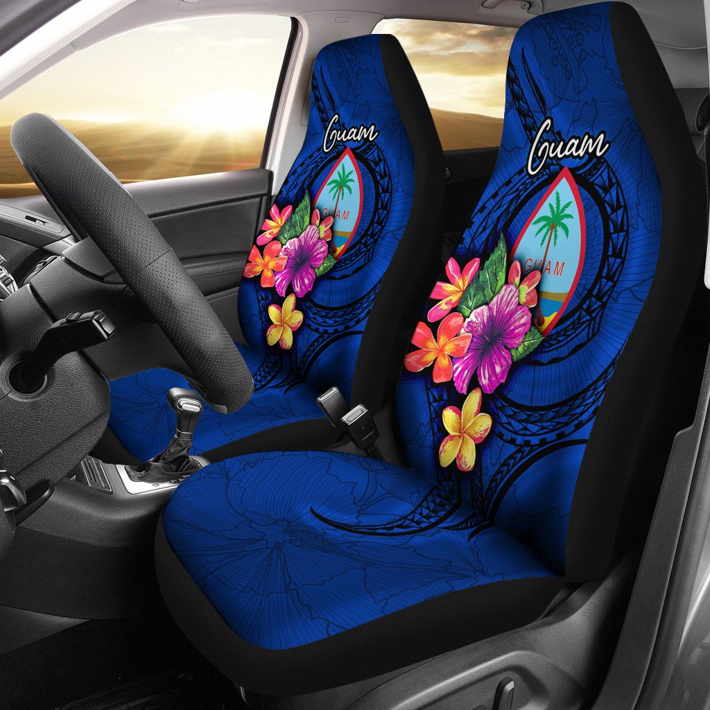 Guam Polynesian Car Seat Covers - Floral With Seal Blue Universal Fit Blue - Polynesian Pride