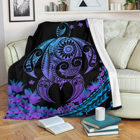 Hawaii Turtle Polynesian Hibiscus Premium Blanket - Boot Style White - Polynesian Pride