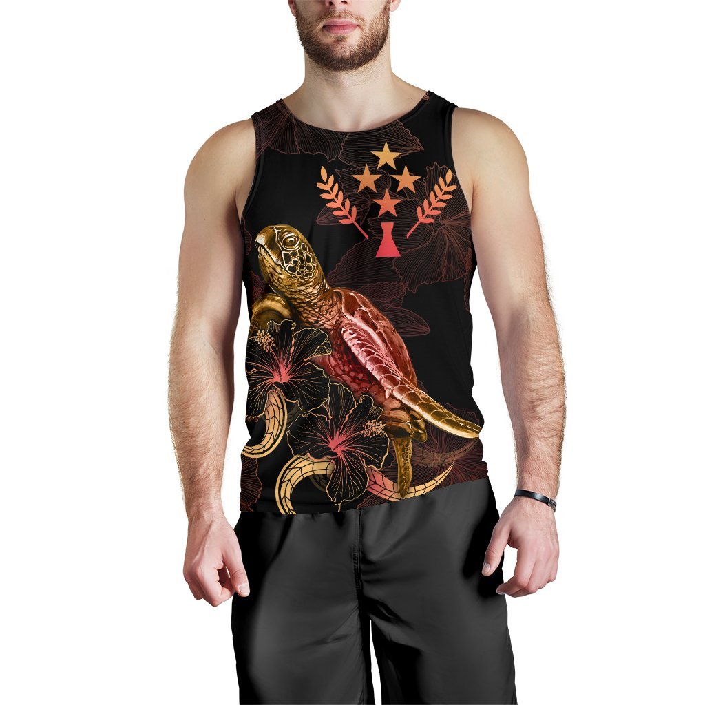 Kosrae Men Tank Top - Turtle With Blooming Hibiscus Gold - Polynesian Pride
