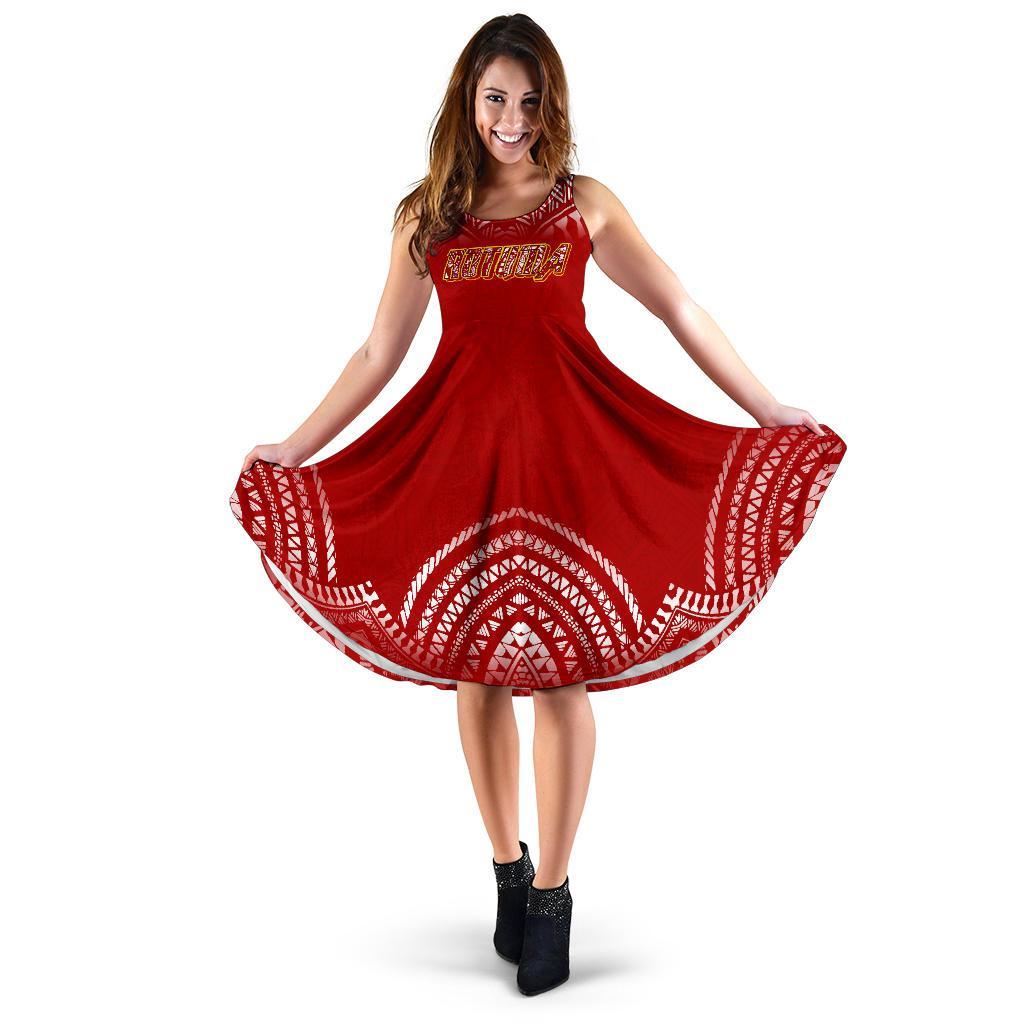 Rotuma Midi Dress Melanesian Style Women Red - Polynesian Pride