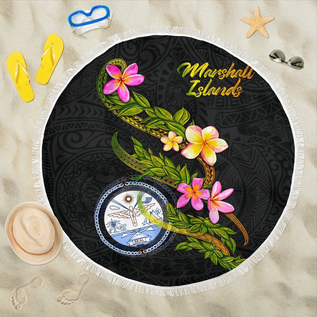 Marshall Islands Beach Blanket - Plumeria Tribal One style One size BLACK - Polynesian Pride