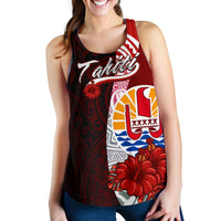 Tahiti Polynesian Women's Racerback Tank - Coat Of Arm With Hibiscus - Polynesian Pride