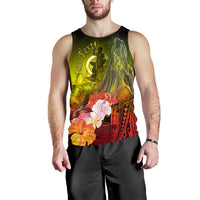 Vanuatu Custom Personalised Men's Tank Top - Humpback Whale with Tropical Flowers (Yellow) - Polynesian Pride