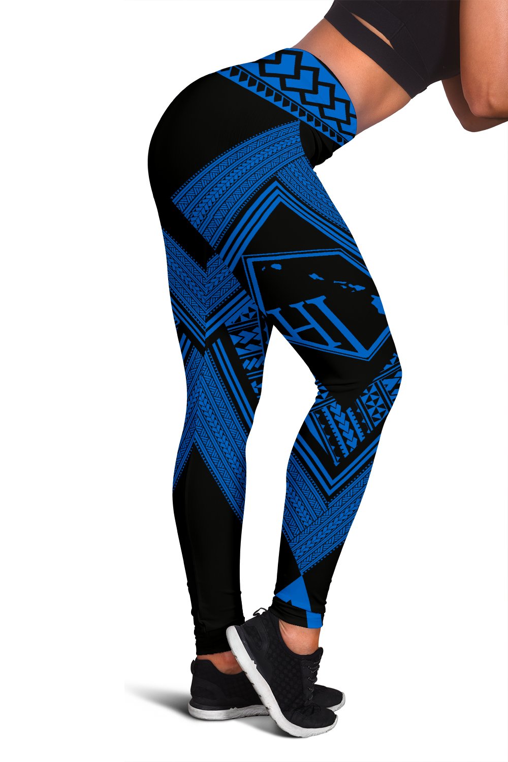 Hawaii Turtle Polynesian Blue Leggings - Diamond Style White - Polynesian Pride