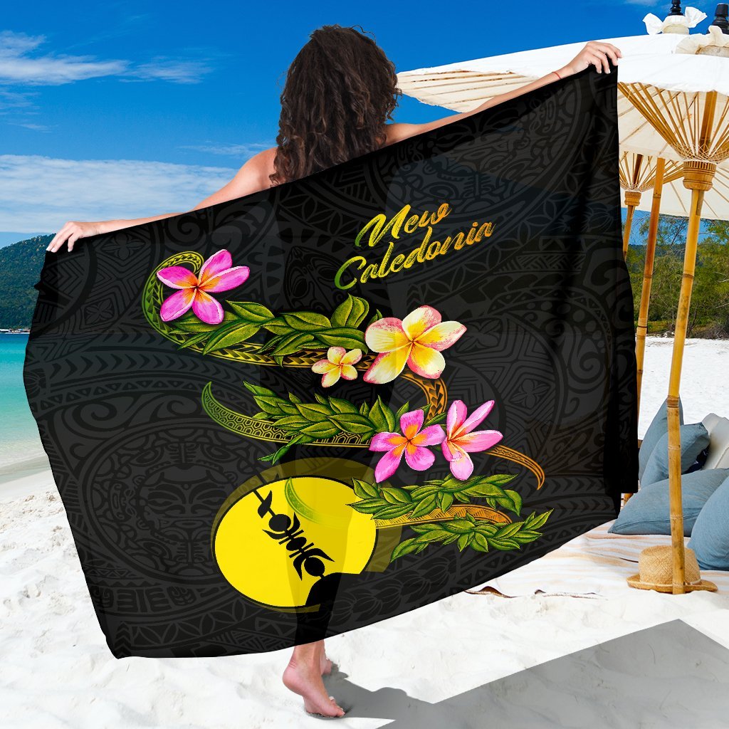 New Caledonia Polynesian Sarong - Plumeria Tribal Women One Size Black - Polynesian Pride
