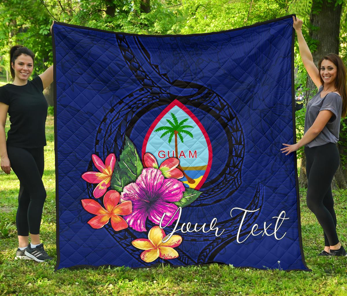 Guam Polynesian Custom Personalised Premium Quilt - Floral With Seal Blue - Polynesian Pride