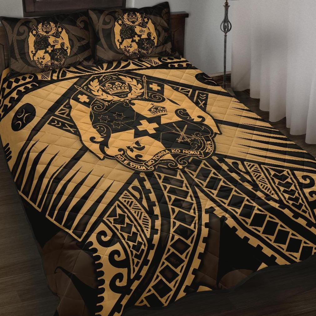 Tonga Polynesian Quilt Bed Set - Tonga Gold Seal Polynesian Tattoo Gold - Polynesian Pride