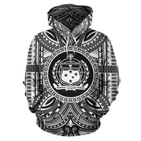 Samoa ll Over Hoodie Samoa Coat of rms Polynesian White Black Unisex Black - Polynesian Pride
